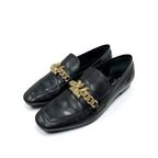 Louis Vuitton Upper Case Line Loafers Leather Shoes Black Gold Chain