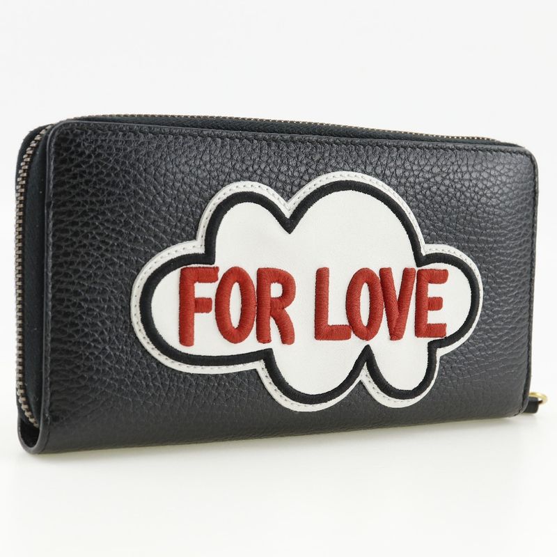 Gucci Round Zipper Embroidery GG Marmont Leather Black Long Wallet — view 3