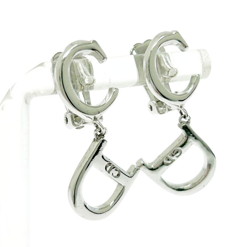 Christian Dior CD Logo Swing Earrings Silver — view 4