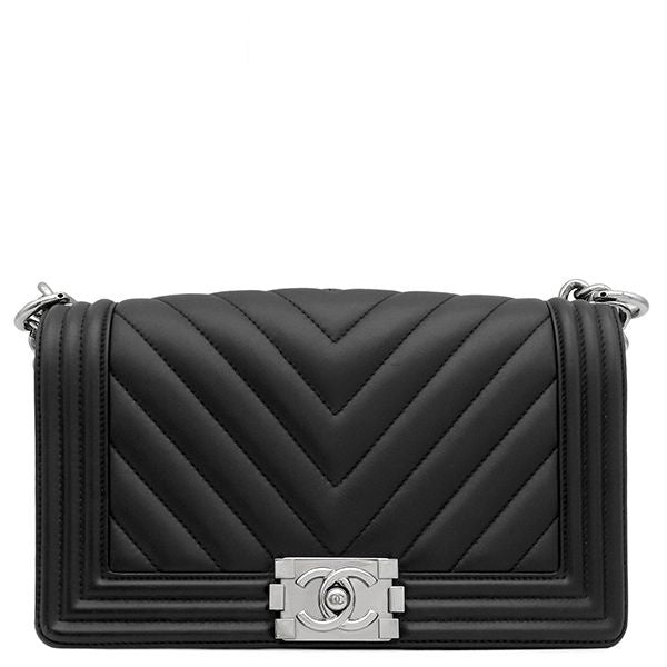 Chanel Shoulder Bag Boy 25 Lambskin Black Silver Chain