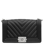 Chanel Shoulder Bag Boy 25 Lambskin Black Silver Chain