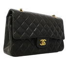 Chanel Shoulder Bag Quilted Lambskin Black Gold — view 2