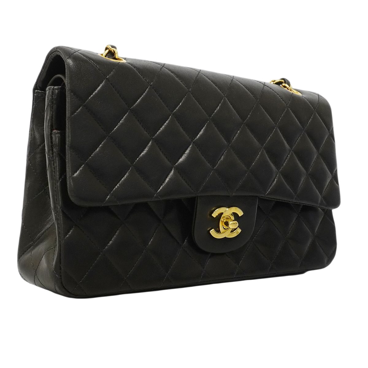 Chanel Shoulder Bag Quilted Lambskin Black Gold — view 2