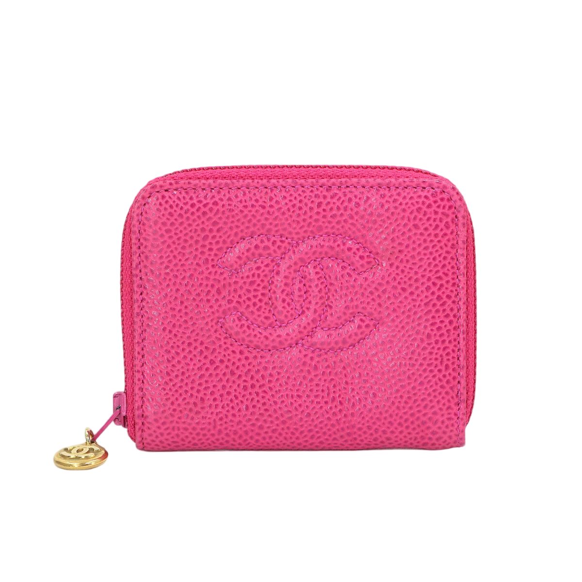 Chanel Caviar Leather Coin Purse Pink CC Logo Gold