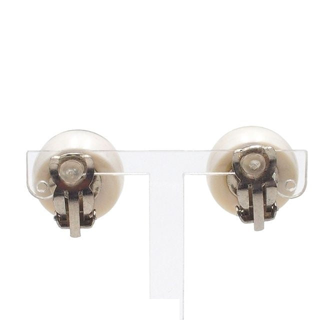 Chanel Round White Plastic CC Logo Costume Earrings — view 3