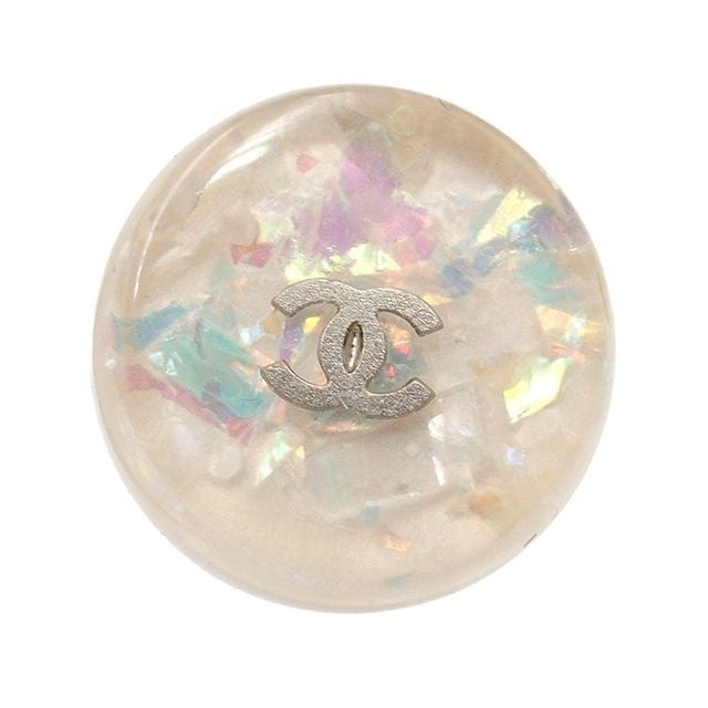 Chanel Round White Plastic CC Logo Costume Earrings — view 4