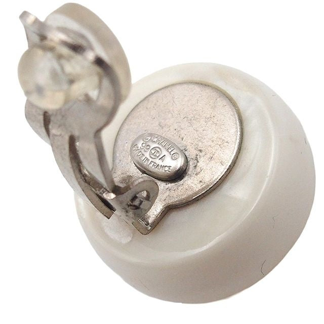 Chanel Round White Plastic CC Logo Costume Earrings — view 5