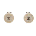 Chanel Round White Plastic CC Logo Costume Earrings