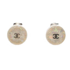 Chanel Round White Plastic CC Logo Costume Earrings