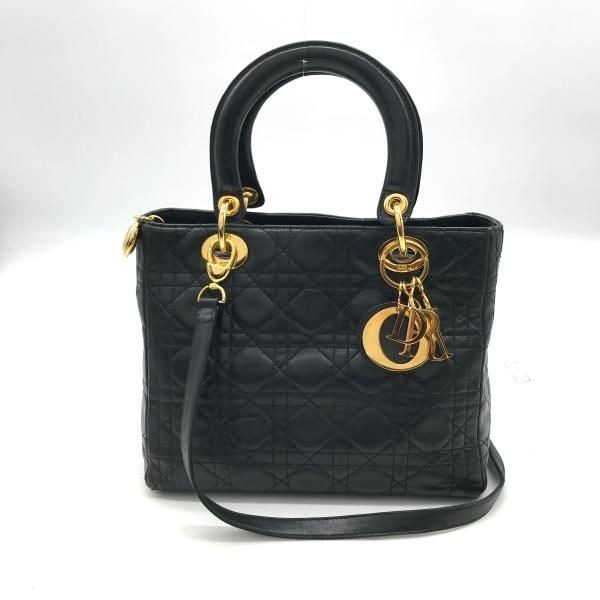 Dior Lady 2-Way Cannage Hand Bag Black