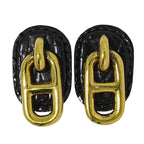 Hermes Chaine D'ancre Earrings GP Gold Plated Leather Black Accessories — view 2