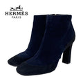 Hermes Boots Short Shoes Suede Navy Black Bicolor
