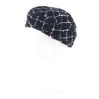 Chanel 19C CC Logo Plaid Tweed Beret Hat Black White — view 3
