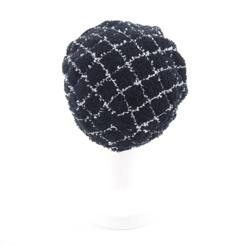 Chanel 19C CC Logo Plaid Tweed Beret Hat Black White — view 4