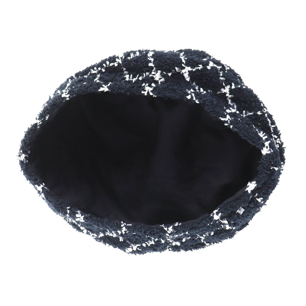 Chanel 19C CC Logo Plaid Tweed Beret Hat Black White — view 5