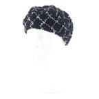 Chanel 19C CC Logo Plaid Tweed Beret Hat Black White