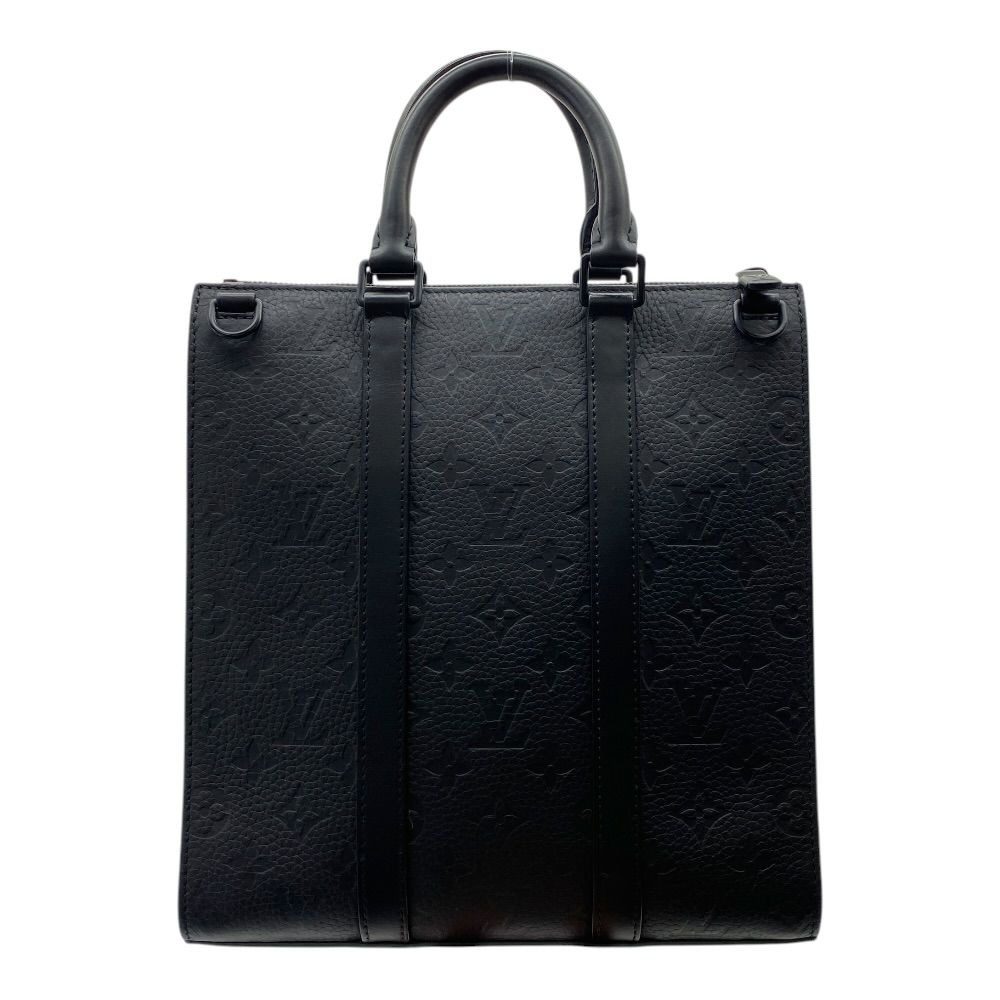 Louis Vuitton Monogram Sac Plat Cloth Handbag Taurillon Leather Black