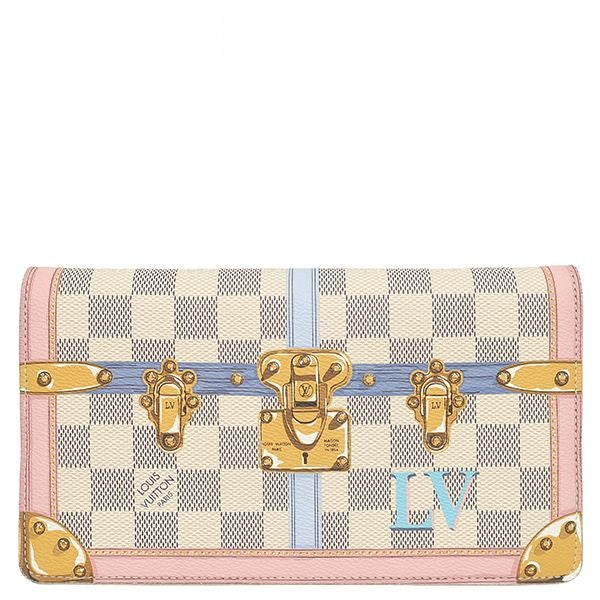 Louis Vuitton Chain Wallet Pochette Weekend Summer Trunk Leather Damier Azur