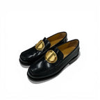 Dior Forever Loafers Leather Black Gold CD Logo Plate Flat Shoes