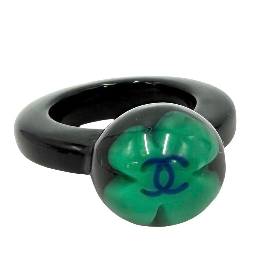 Chanel Ring Clover CC Logo Black Green