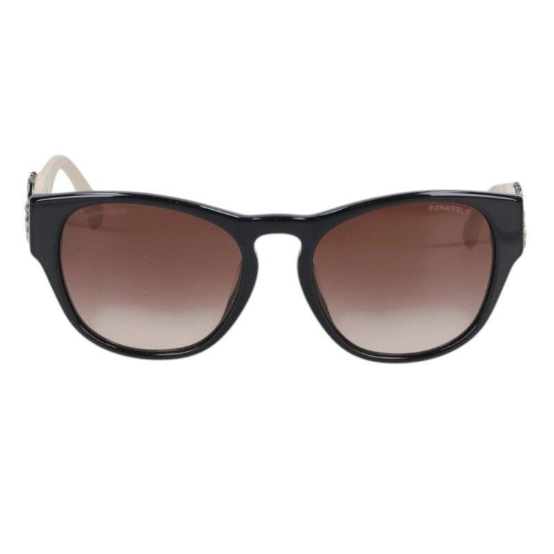 Chanel CC Logo Rhinestone Leather Temple Sunglasses Eyewear