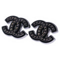 Chanel CC Logo Earrings Black Silver