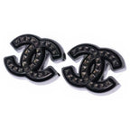 Chanel CC Logo Earrings Black Silver