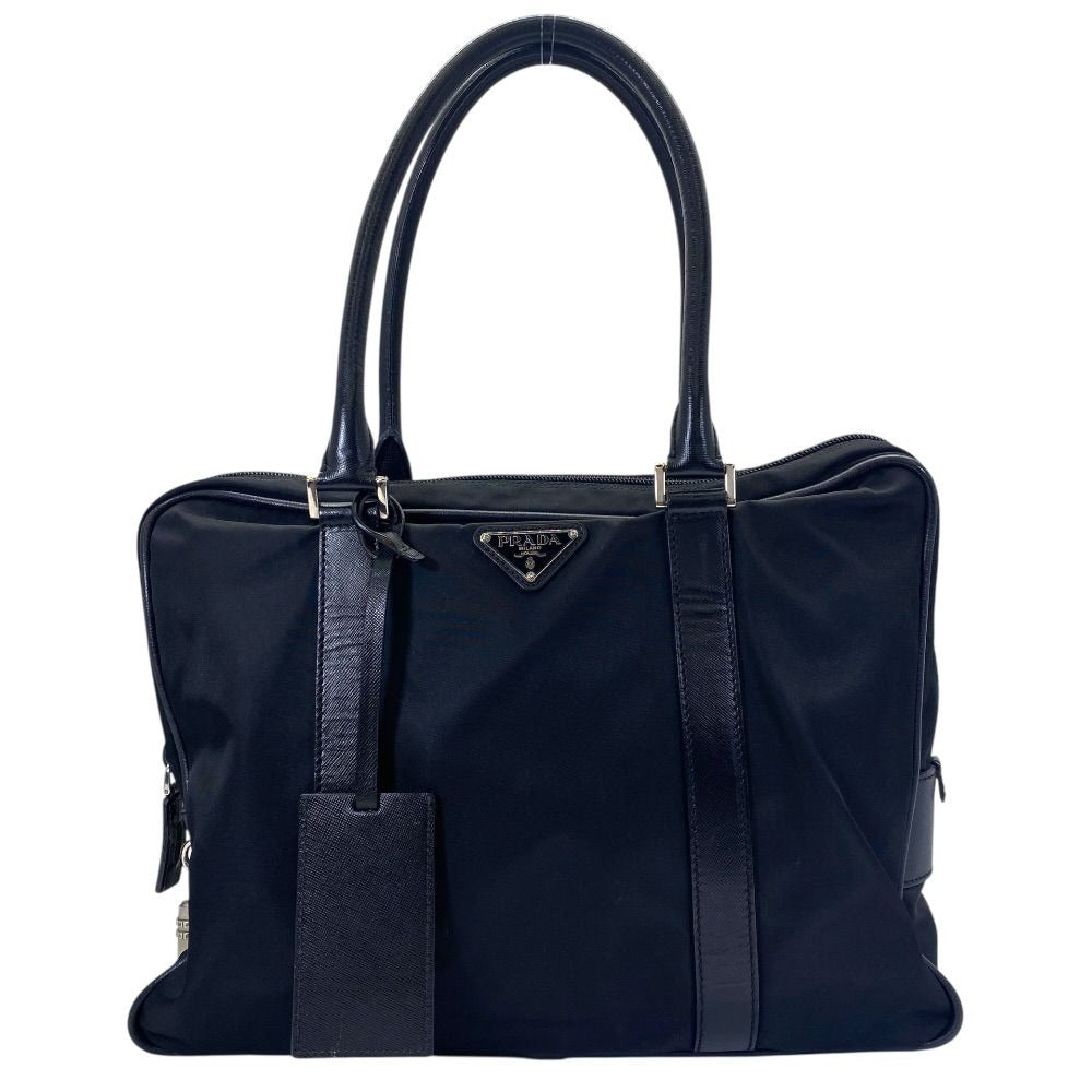 Prada Briefcase Business Nylon Saffiano Leather Triangle Logo Nero Black
