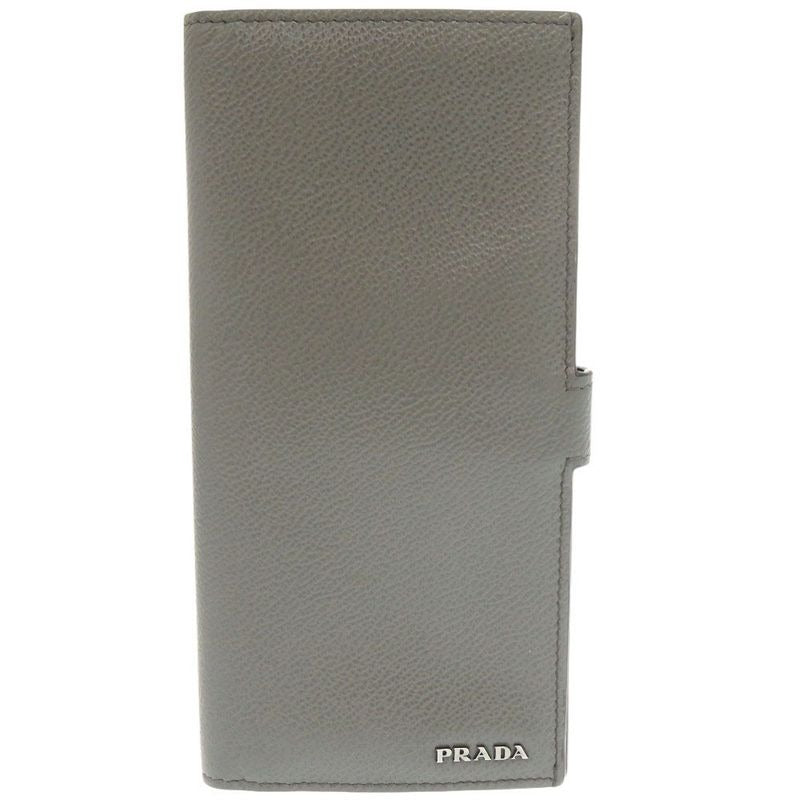Prada Leather Gray Bifold Long Wallet 1332
