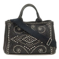 Prada Canapa Tote 2-Way Shoulder Bag Denim Visual Studs Nero Black Domestic
