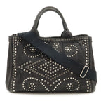 Prada Canapa Tote 2-Way Shoulder Bag Denim Visual Studs Nero Black Domestic