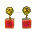 Chanel CC Logo Cube Swing Hologram Vintage Earrings 97 Engraved
