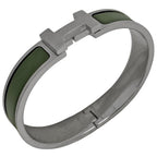 Hermes Click Enamel Bracelet Clic Clac Bangle Silver Plated Green