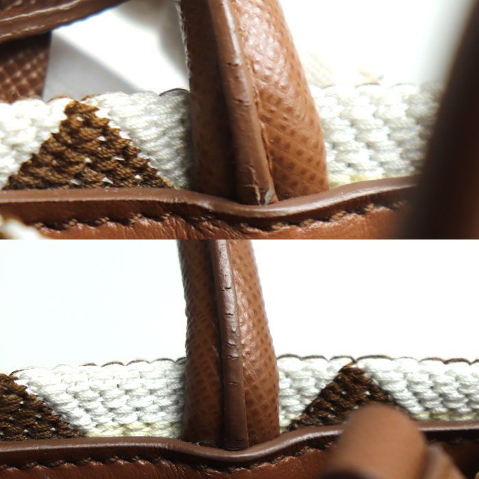 Prada Symbol Embroidered Fabric Mini 2 way Shoulder Bag Brown White Mbmb IC — view 8