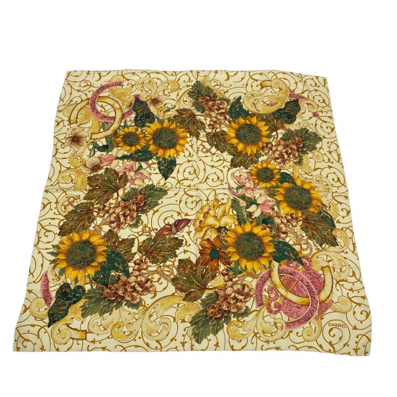 Chanel Scarf Large Silk Floral Pattern Coco Mark Logo Multicolor