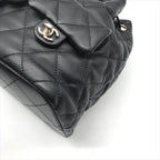 Chanel Quilted Lambskin CC Logo Drawstring Chain Backpack Pack Black — view 6