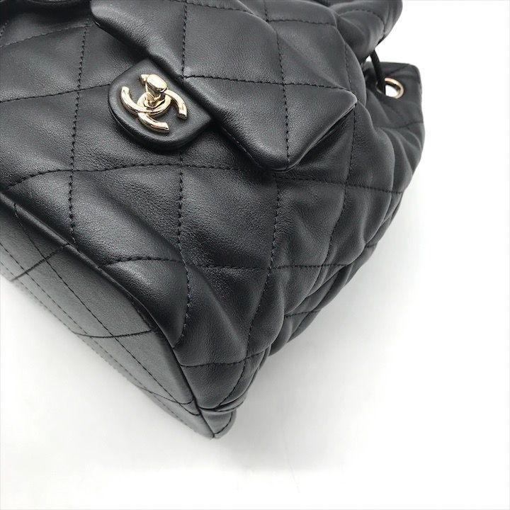 Chanel Quilted Lambskin CC Logo Drawstring Chain Backpack Pack Black — view 6