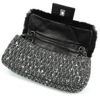 CHANEL Coco Chain Shoulder Handbag Tweed Fur Lizard Leather Black — view 2