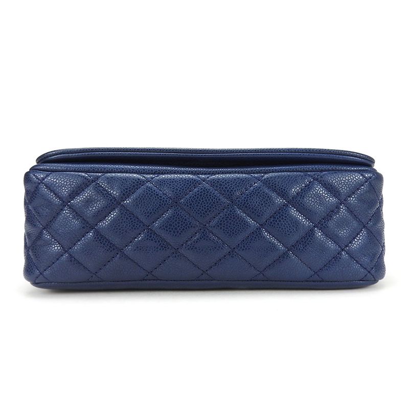 Chanel Shoulder Bag Quilted Caviar Leather Navy Silver Hardware Decacoco W Chain — view 4