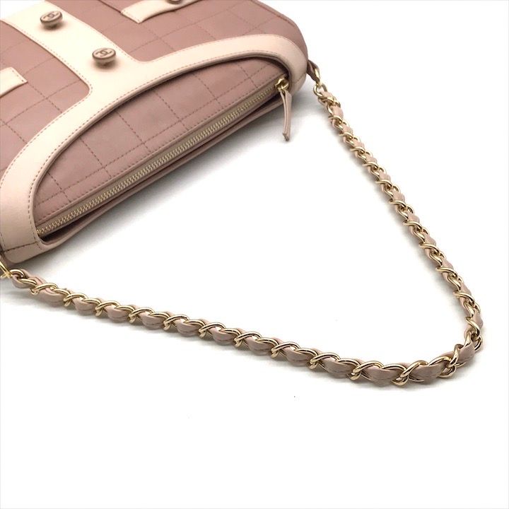 Chanel CC Logo Lambskin Diana Girl Chain Shoulder Bag Pink Beige — view 7