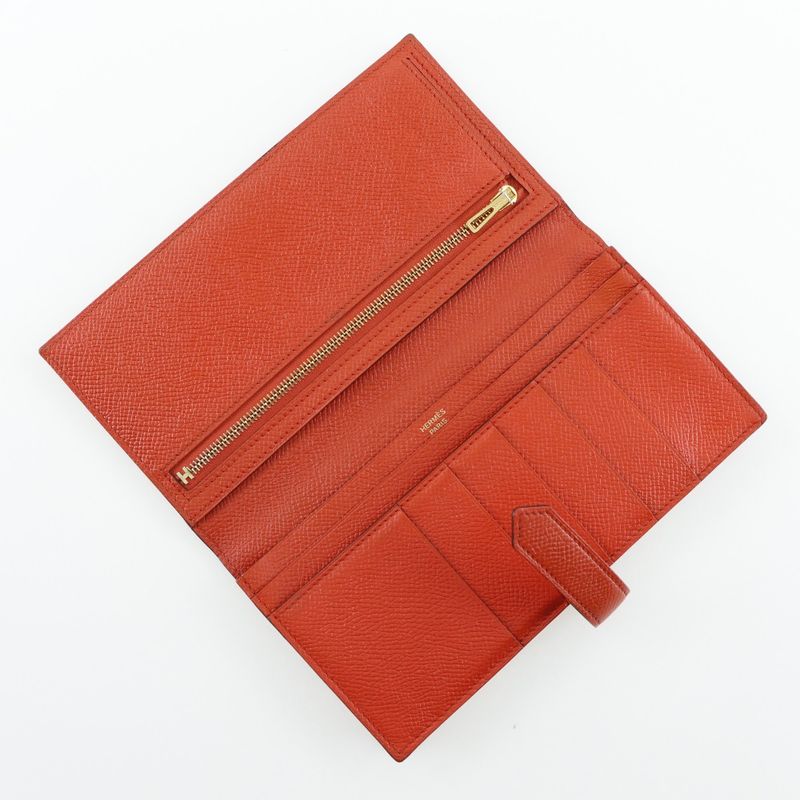 Hermes Bearn Souffle Vaux Epson Orange T Long Wallet — view 6
