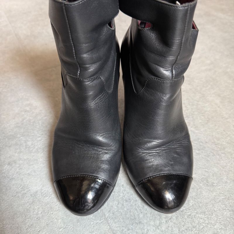 Chanel Quilted Leather Belt Short Boots Coco Mark Black 36 1 2 — view 4