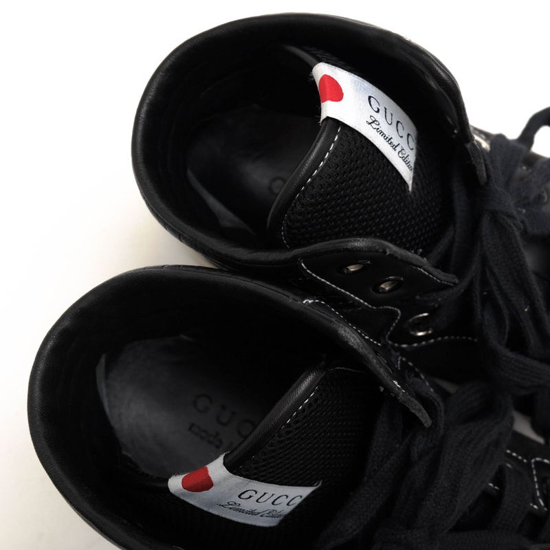 Gucci Shoes Sneakers High Cut Men Cotton Canvas Leather Black — view 6