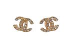 Chanel CC Logo Earrings 01 Rhinestone Metal Gold Clear