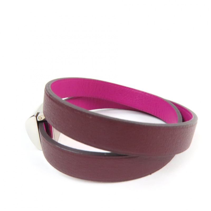 Hermes Medor Infini Dubretour Bracelet Leather Silver Hardware Bangle Purple T3 — view 3