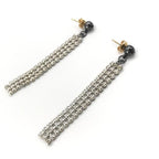 Chanel CC Logo Fringe Rhinestone Earrings Black Silver — view 6