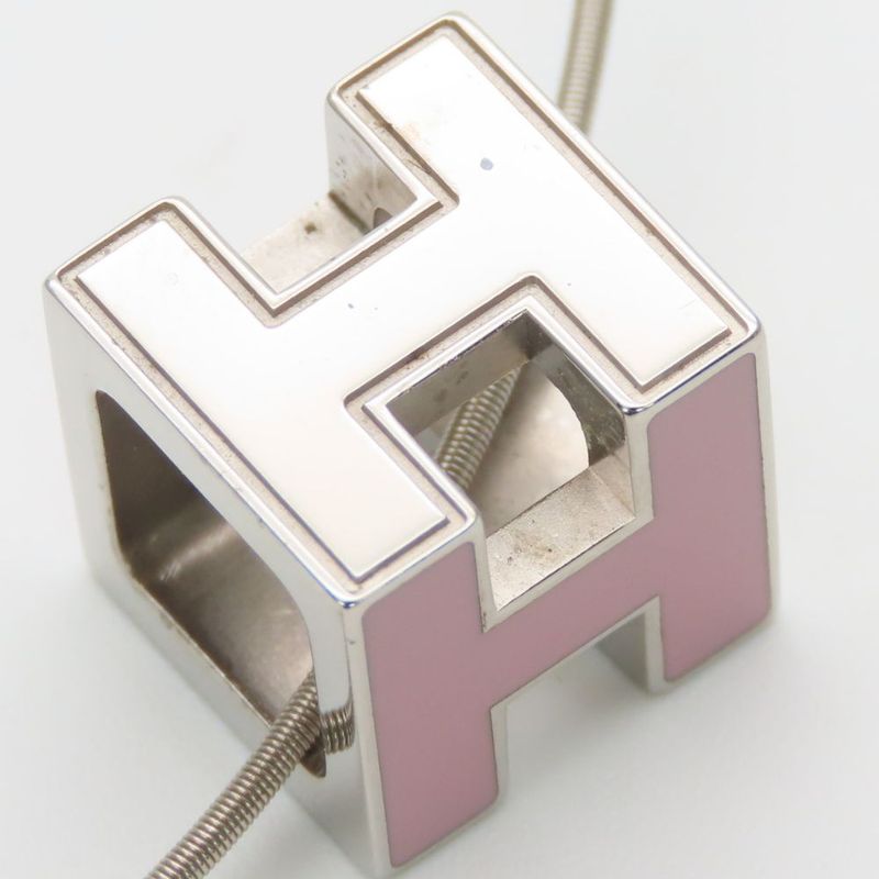 Hermes Necklace Caged Ash Metal Pink Silver Hardware H Cube Accessories — view 6