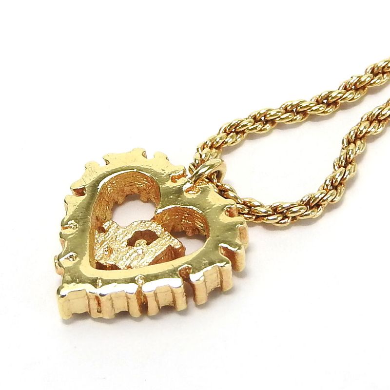 Christian Dior Necklace Metal Gold Heart Rhinestone Accessories Women — view 5