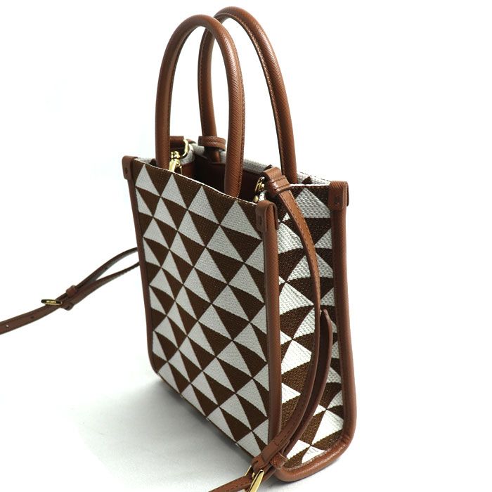 Prada Symbol Embroidered Fabric Mini 2 way Shoulder Bag Brown White Mbmb IC — view 2