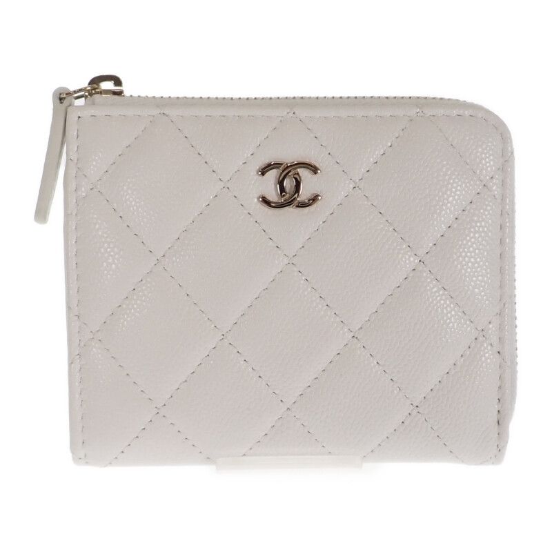 Chanel Small Wallet Ap3999 Coin Case Caviar Leather White Gold Hardware — view 2